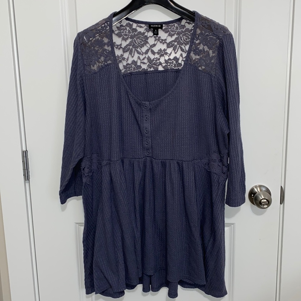 Torrid Babydoll Waffle Knit Lace Top